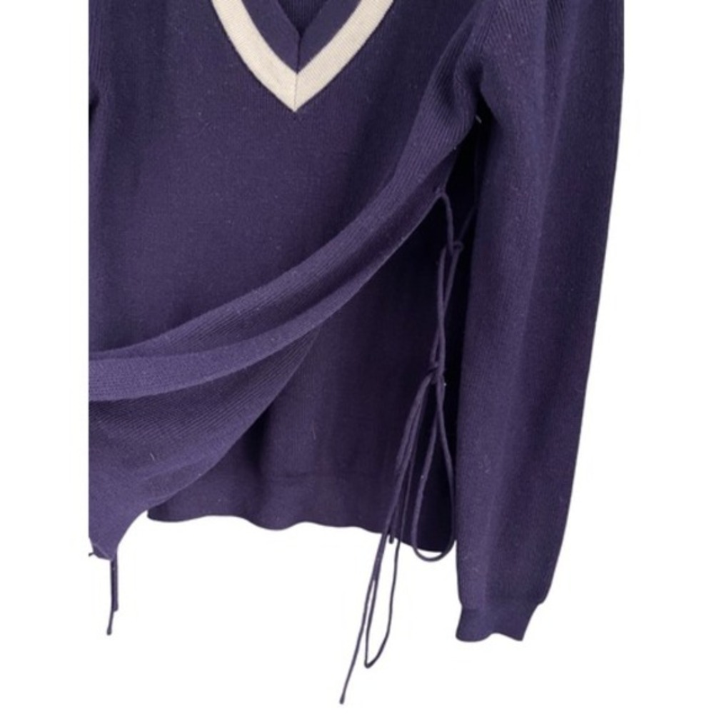 B6 Moontan Oversized Varsity V-Neck Sweater Black‎ White Merino Wool Blend Korea - Picture 8 of 8
